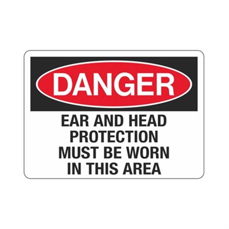 Danger Ear And Head Protection Must Be Worn In This Area Sign